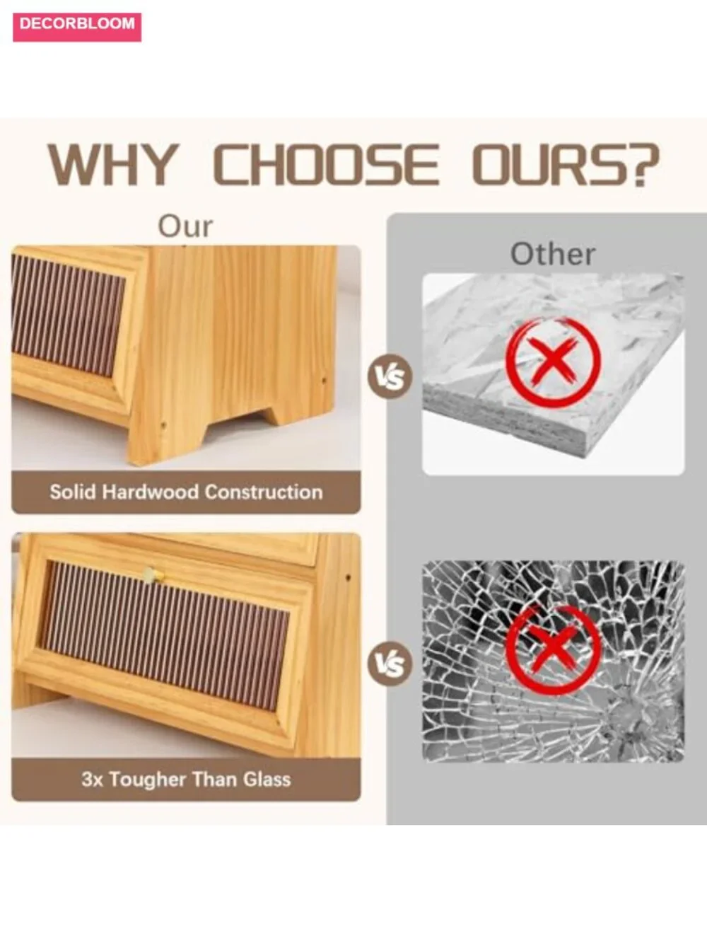 Wooden Bamboo Bread Box for Kitchen Countertop Storage Double Layer Magnetic